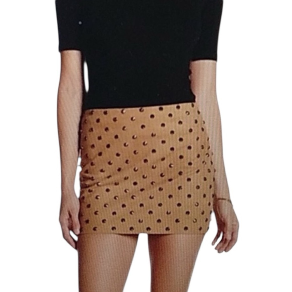 NEW Alice + Olivia Elana Studded Suede Mini Skirt Tan (Worn On TV) Size 6